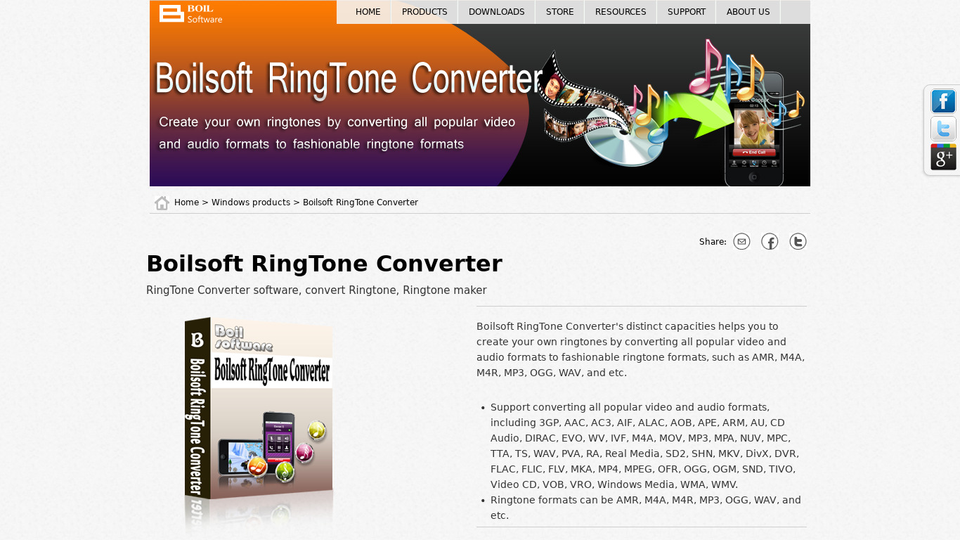 Boilsoft RingTone Converter Landing page