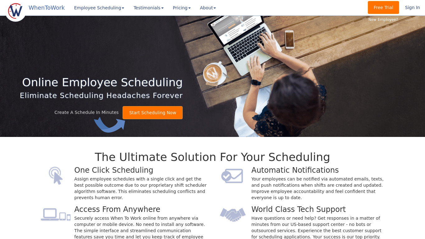 WhenToWork Landing page