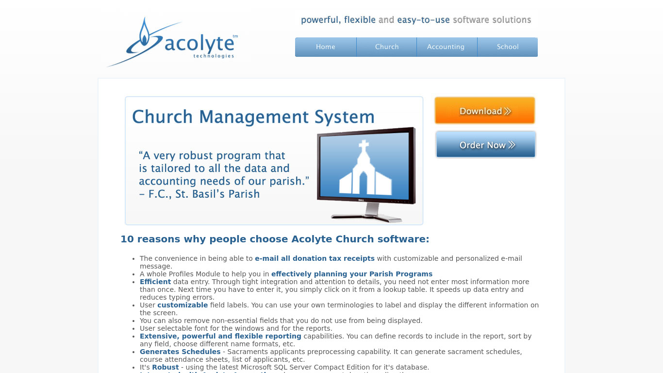 Acolyte Church Landing page