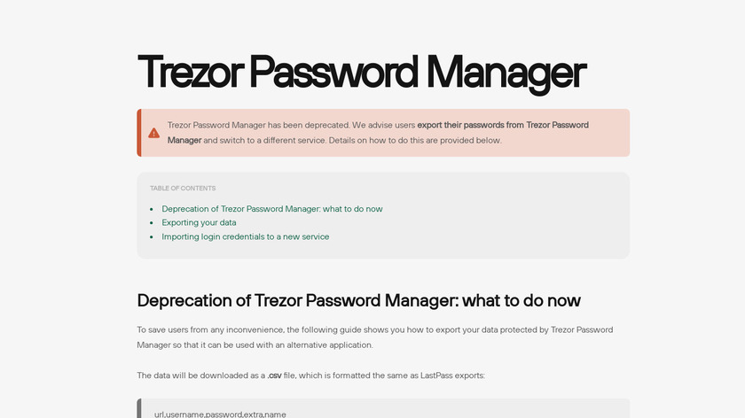 Trezor Password Manager Landing Page