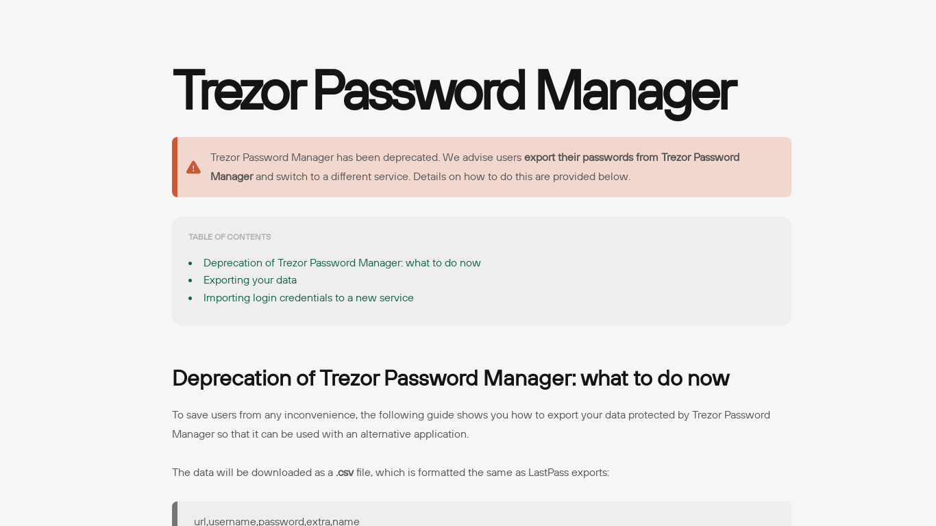 Trezor Password Manager Landing page