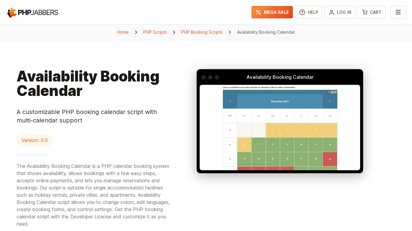 Availability Booking Calendar Landing page