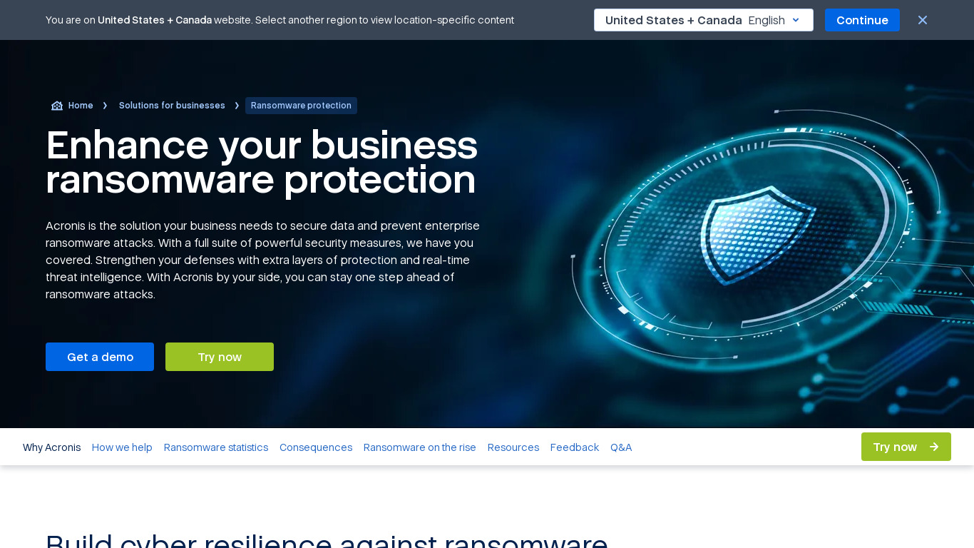 Acronis Ransomware Protection Landing page