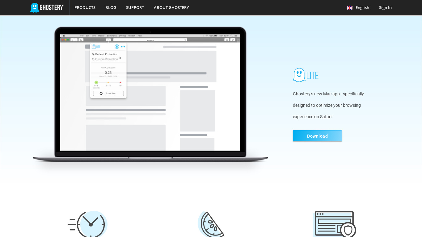 Ghostery Lite Landing page