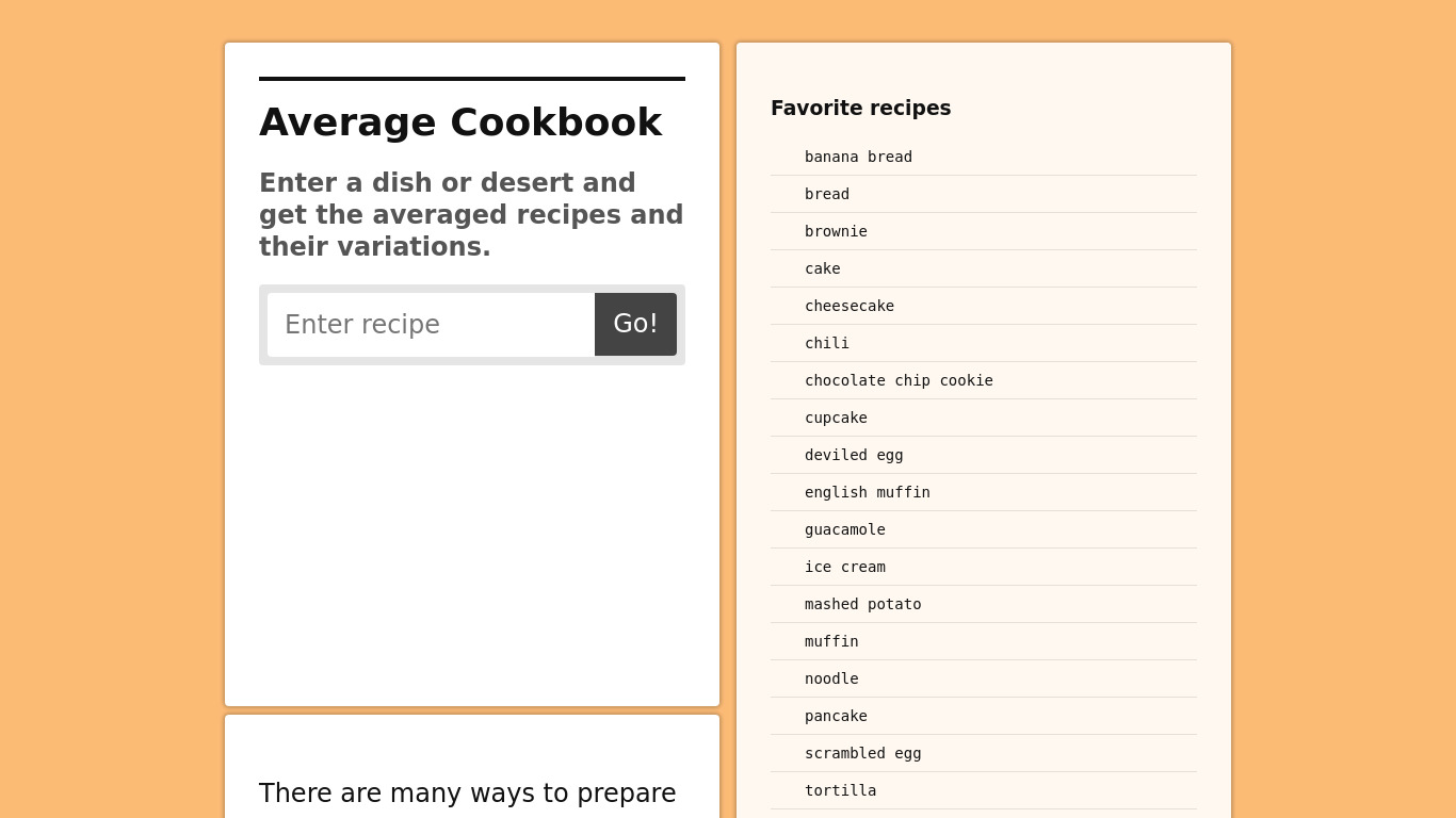 Average Cookbook Landing page