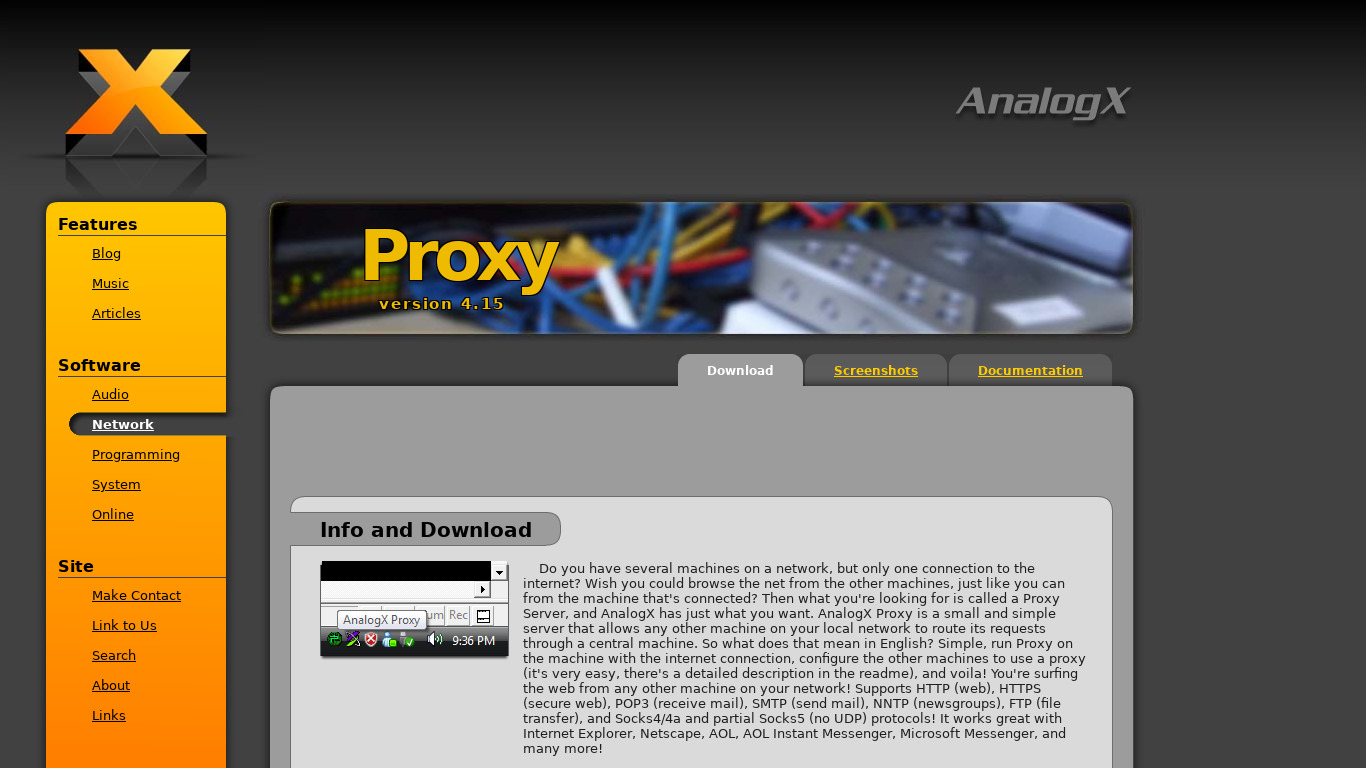 AnalogX Proxy Landing page