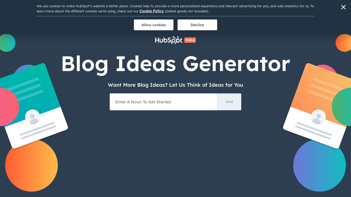 Blog Ideas Generator Landing page