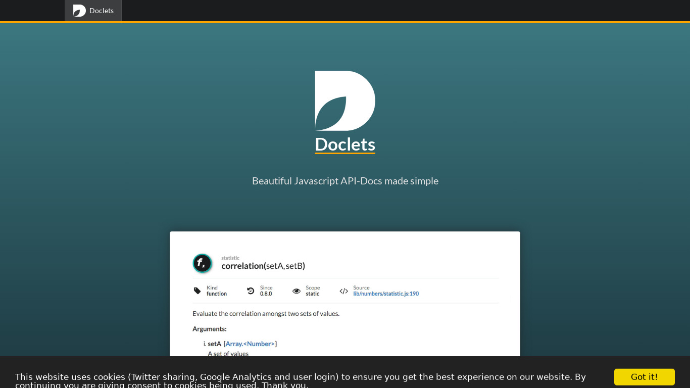 Doclets.io Landing page