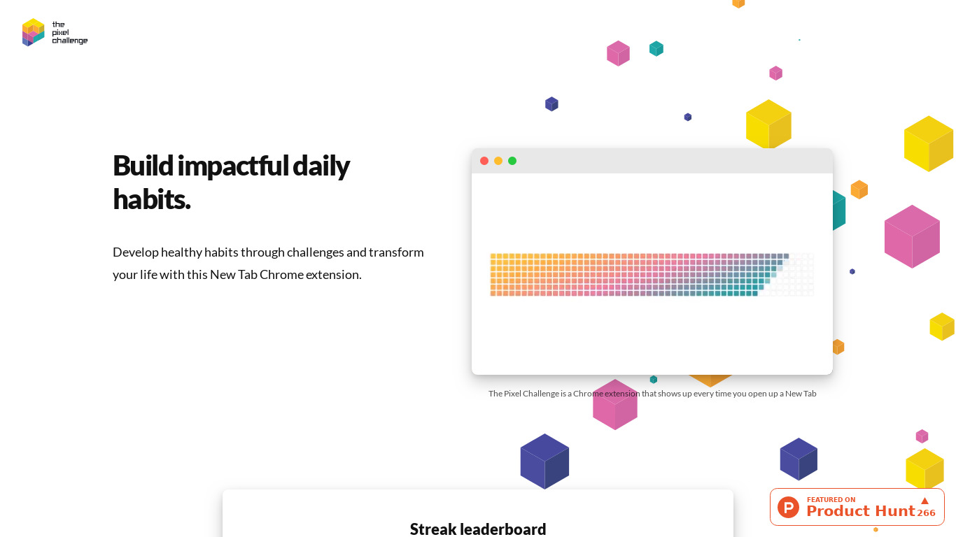 The Pixel Challenge Landing page