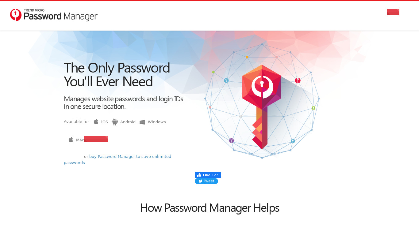 Trend Micro Password Manager Landing page
