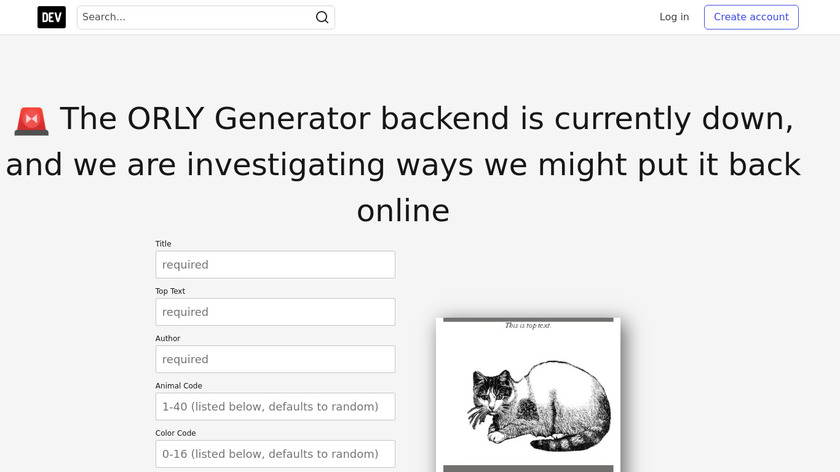 O RLY Cover Generator Landing Page