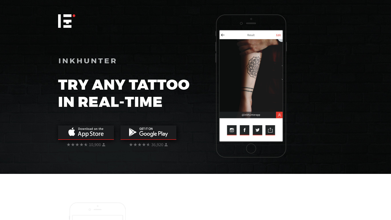 INKHUNTER - Tattoo App Landing page
