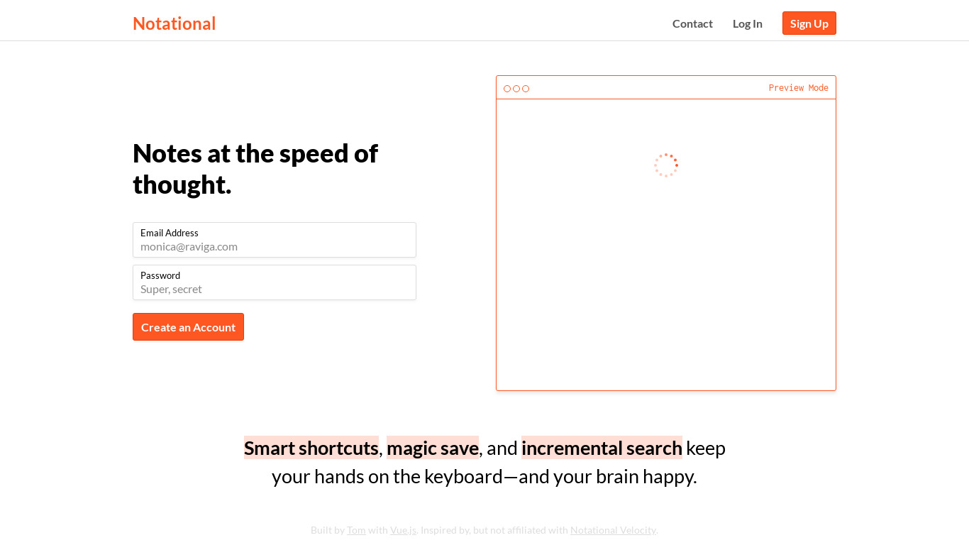 Notational Landing page