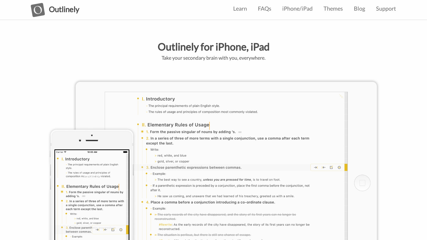 Outlinely for iPhone & iPad Landing page