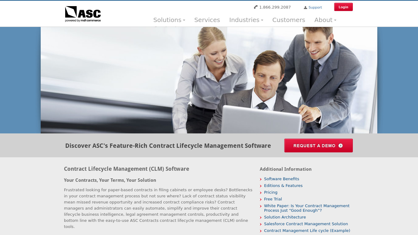 Ascnet Contract Management Landing page