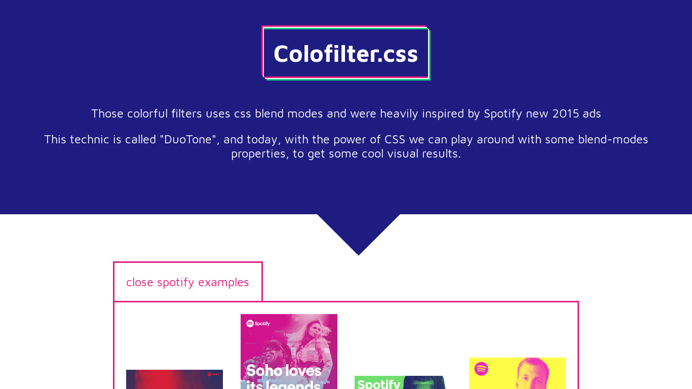 Colofilter.css Landing page