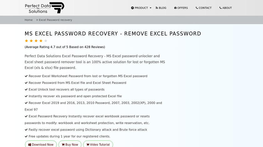 PerfectDataSolutions Excel Password Recovery Landing Page