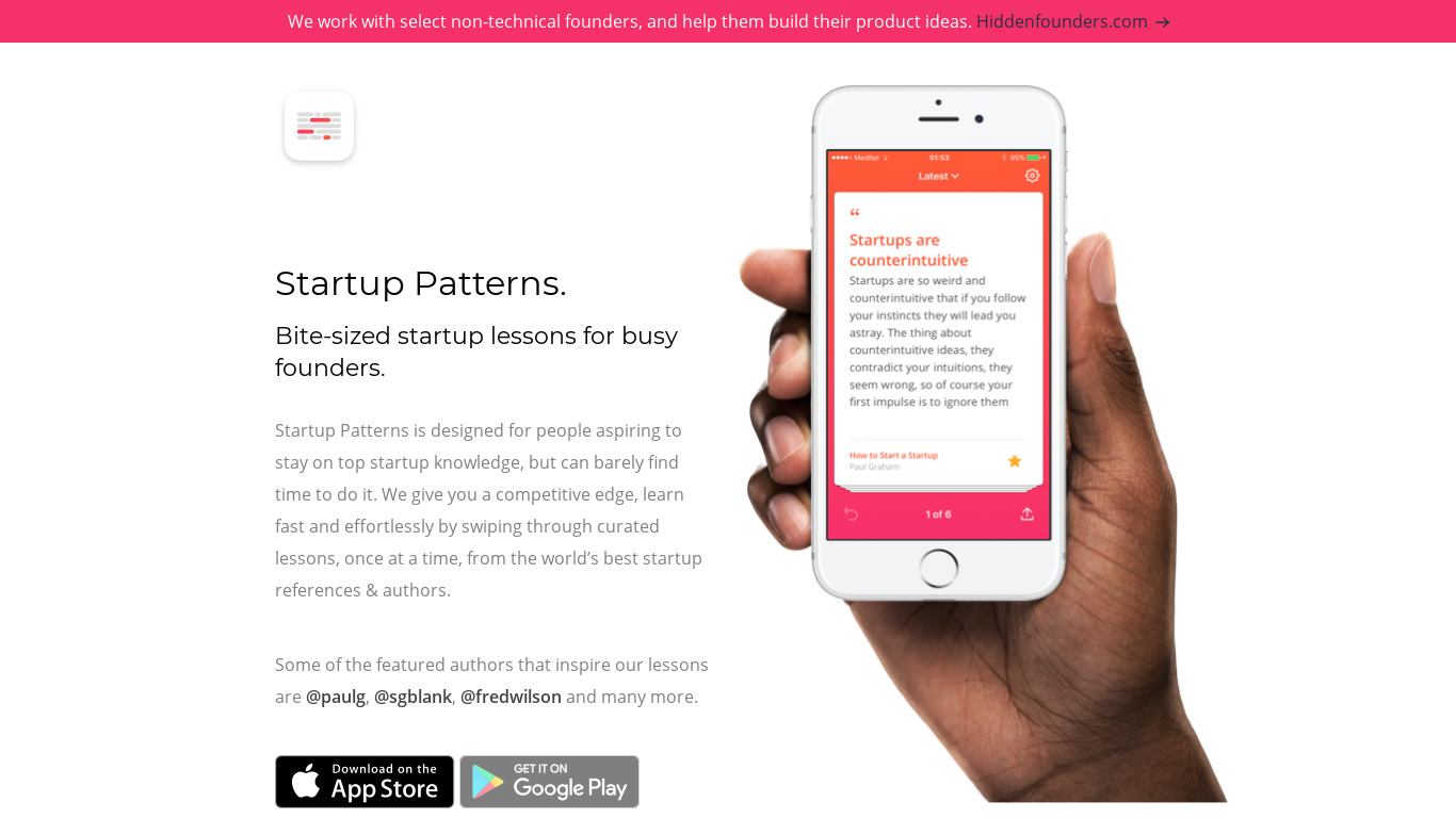Startup Patterns Landing page