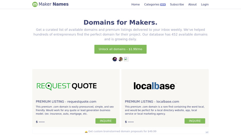 Maker Names Landing Page
