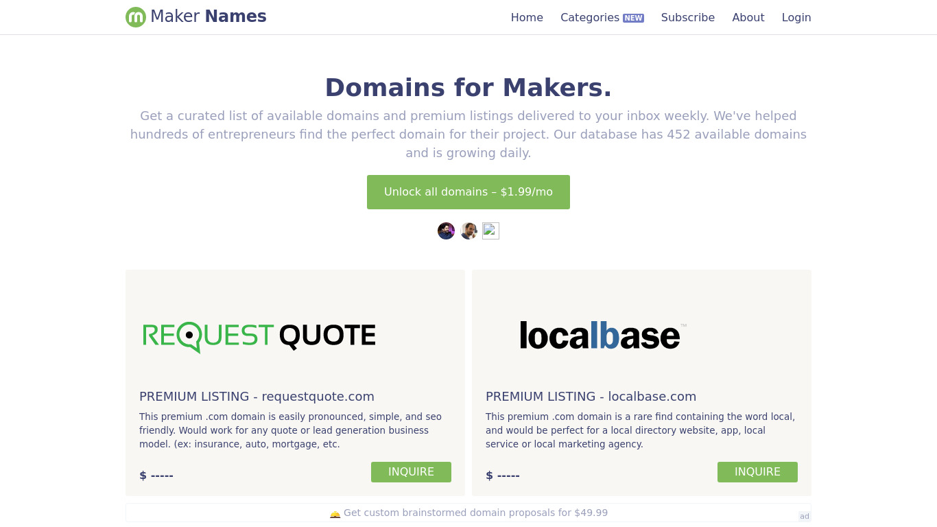 Maker Names Landing page