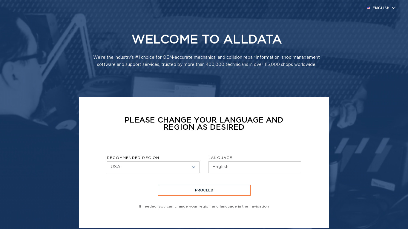 ALLDATA Landing page