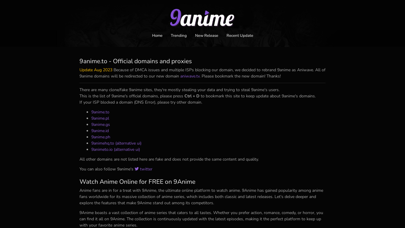 9anime.to Landing page