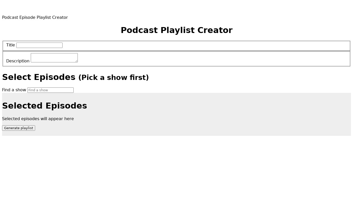 Podcast Playlist Creator Landing page