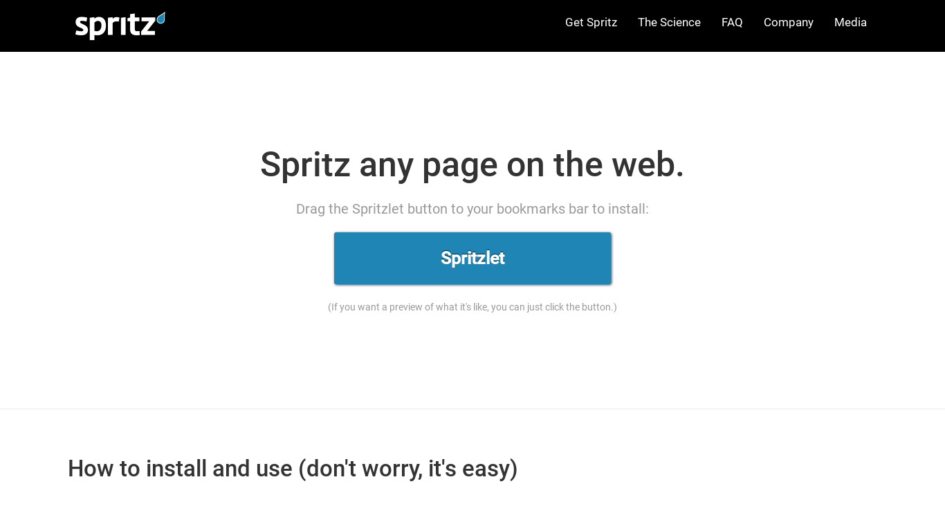 Spritz Bookmarklet Landing page