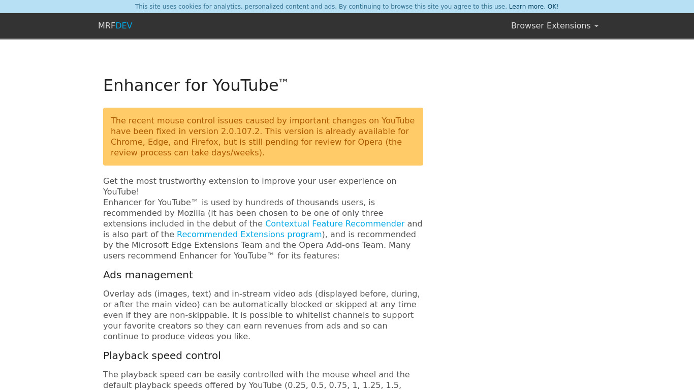 YouTube Enhancer Plus Landing page