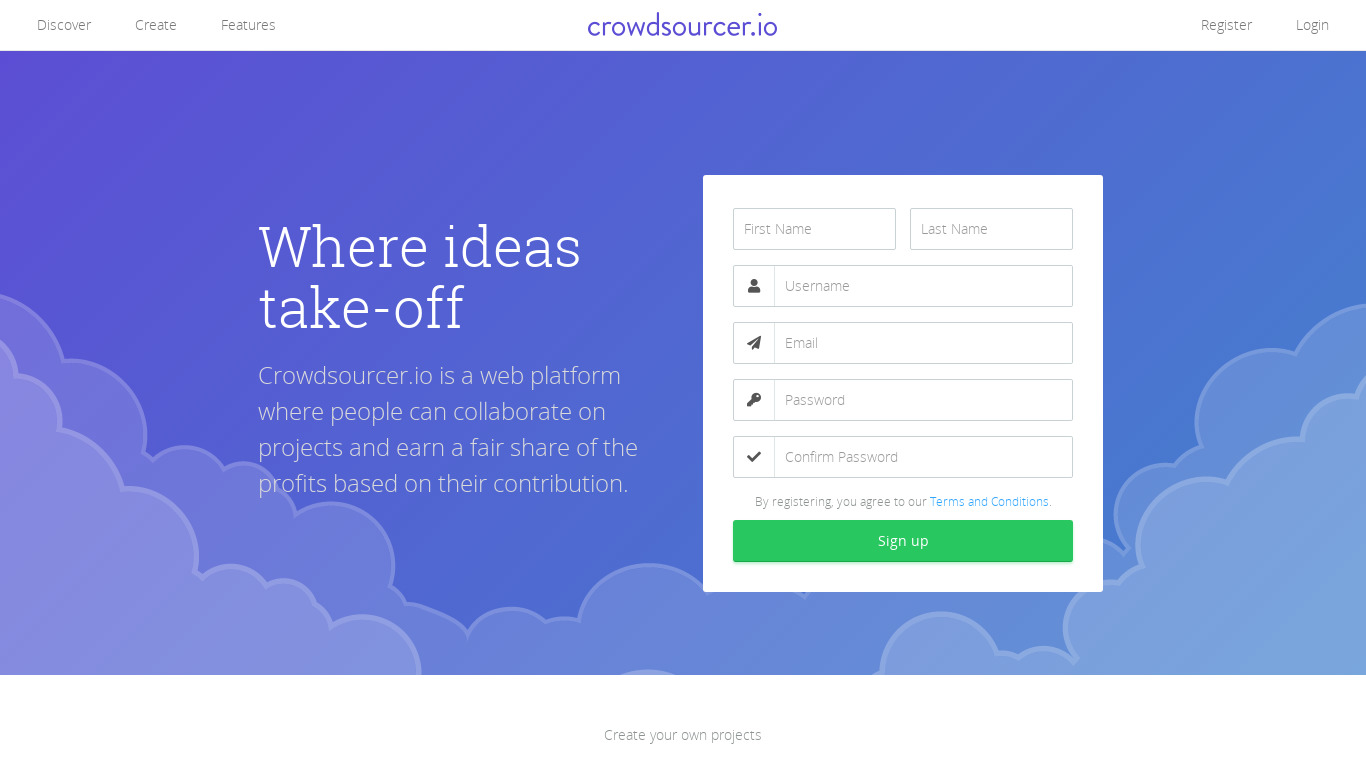 Crowdsourcer.io Landing page