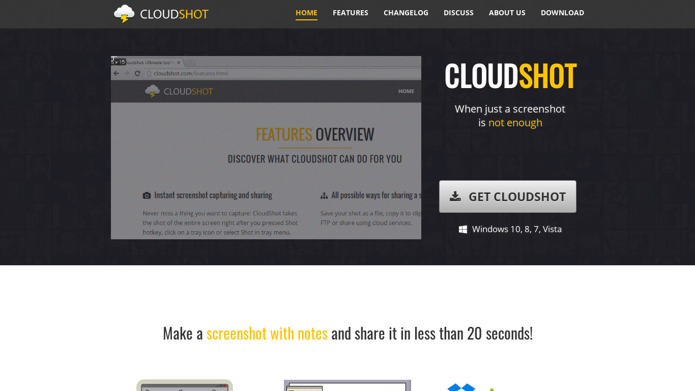 CloudShot Landing page