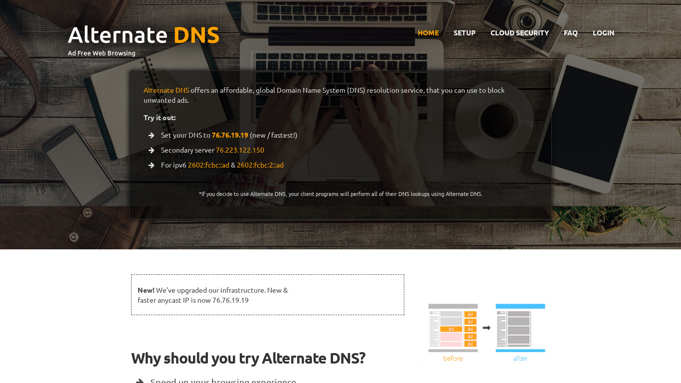 Alternate DNS Landing page