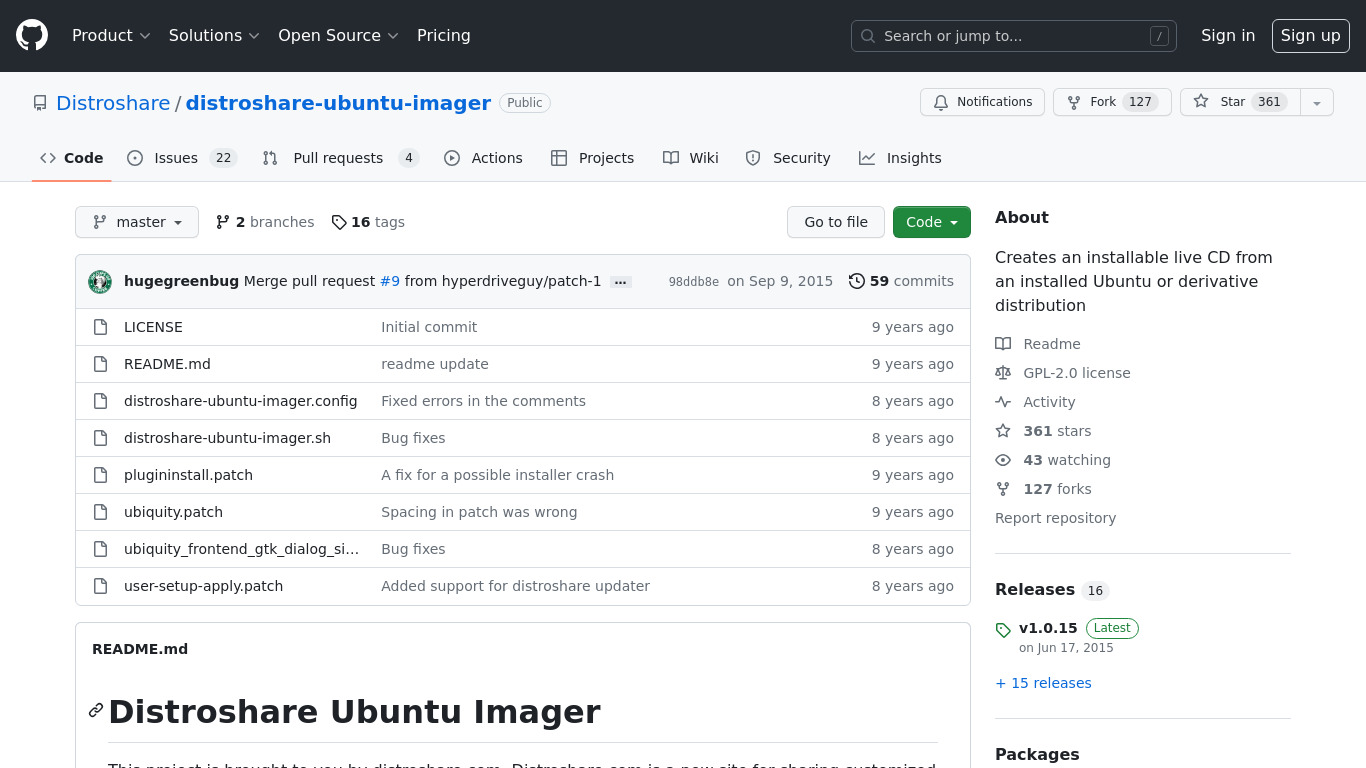 Distroshare Ubuntu Imager Landing page