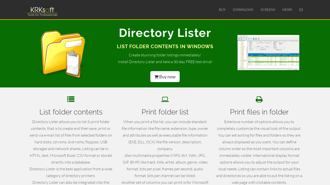 Directory Lister Pro Landing page