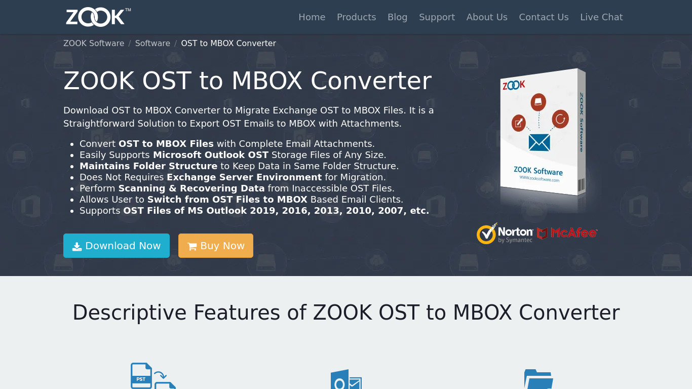 ZOOK OST to MBOX Converter Landing page