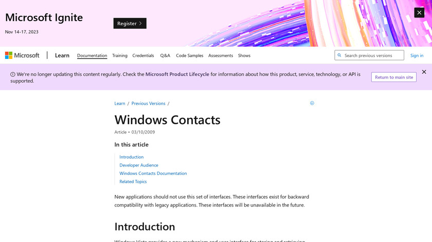 Windows Contacts Landing Page
