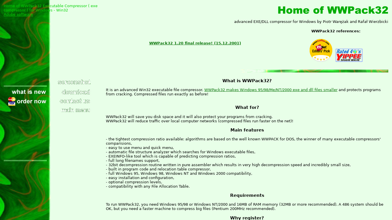 WWPack32 Landing page