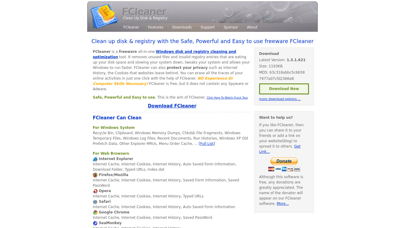 FCleaner Landing page