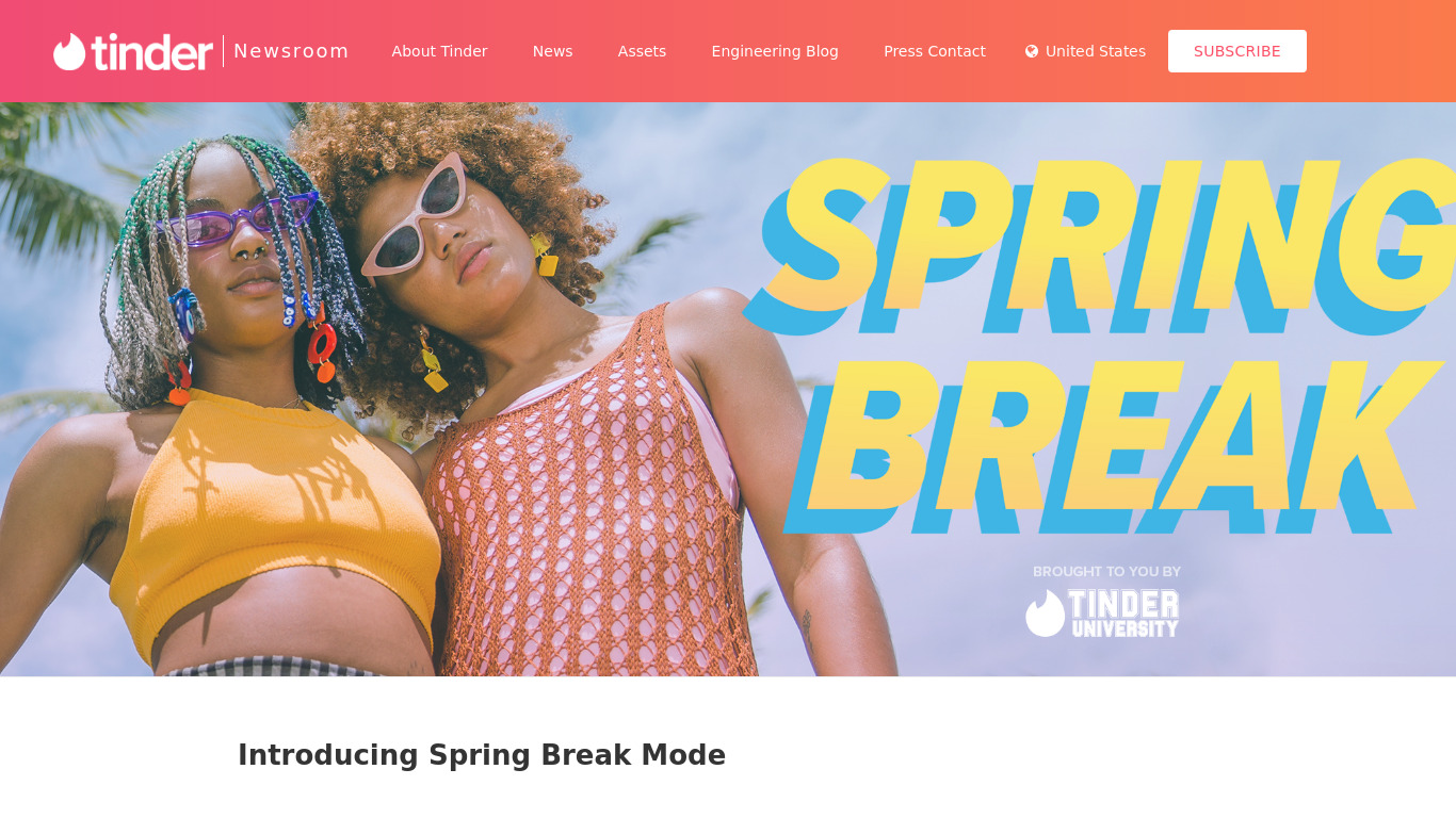 Tinder Spring Break Landing page
