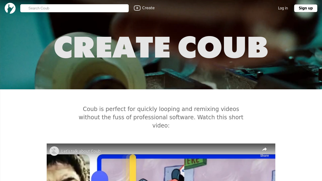 Coub Online Video Editor Landing page