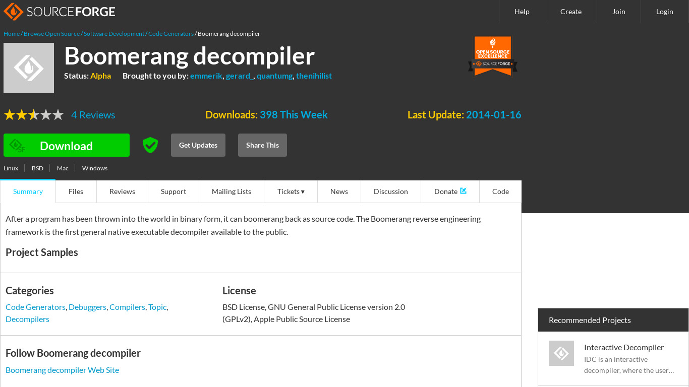Boomerang decompiler Landing page