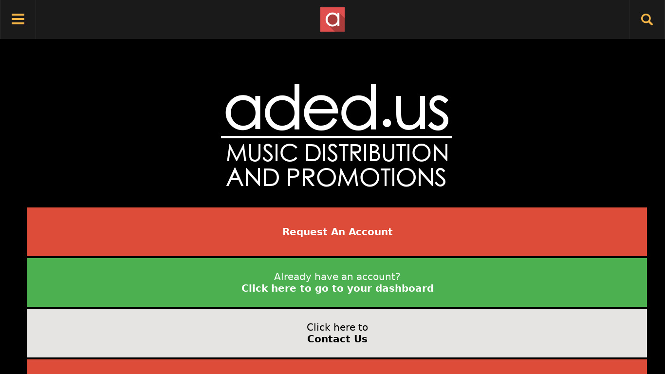 ADED.US Music Distribution Landing page