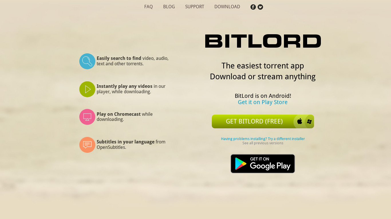BitLord Landing page