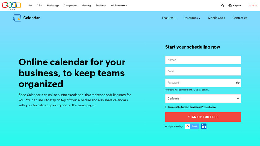 Zoho Calendar Landing Page
