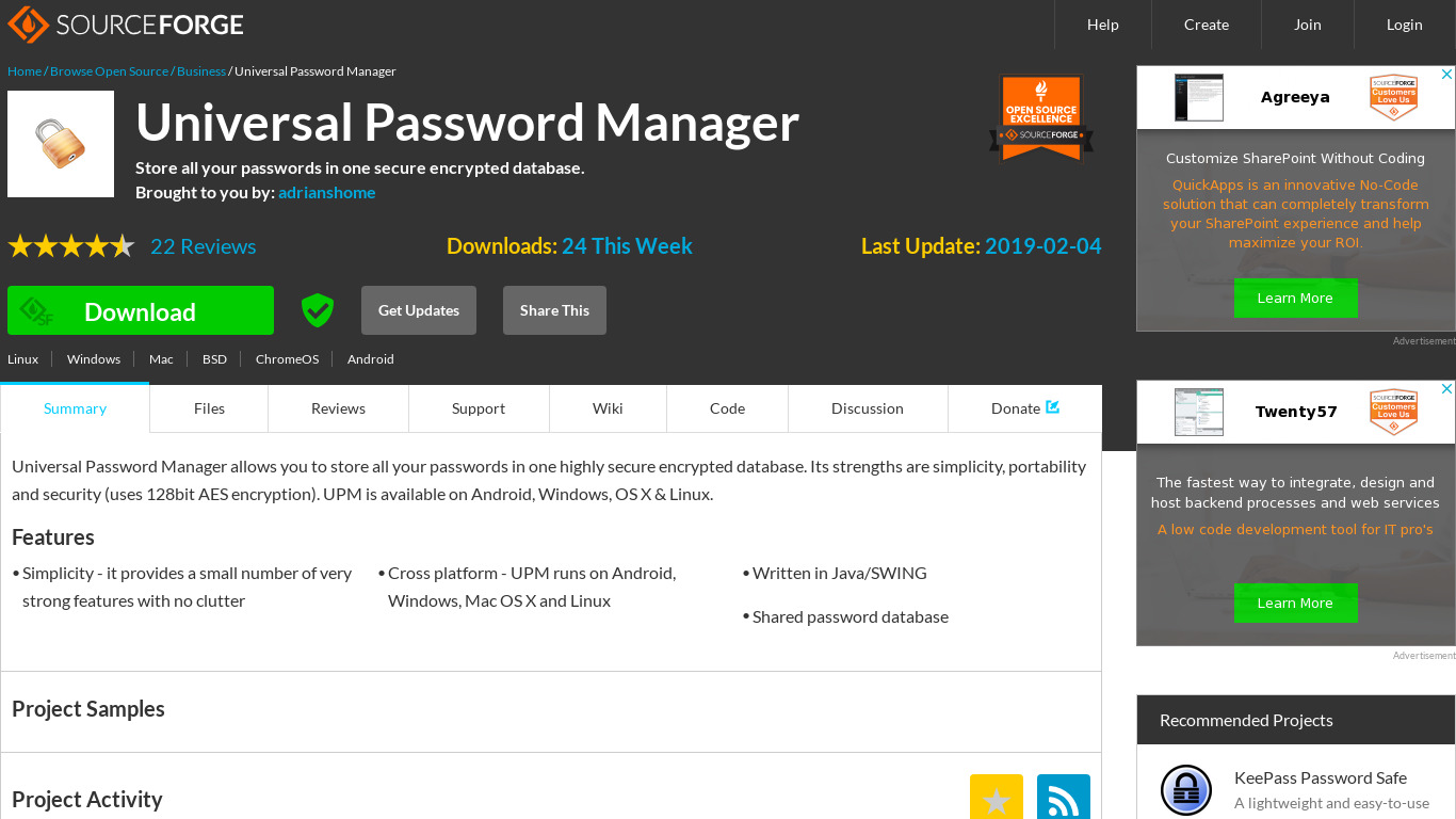 Universal Password Manager Landing page