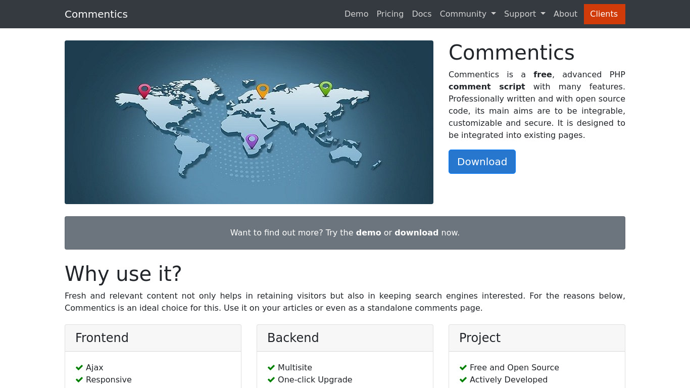 Commentics Landing page