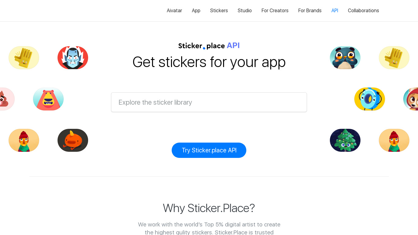 Sticker.Place API Landing page