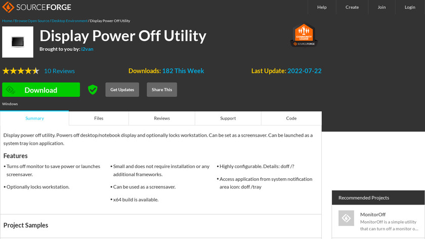 Display Power Off Utility Landing Page