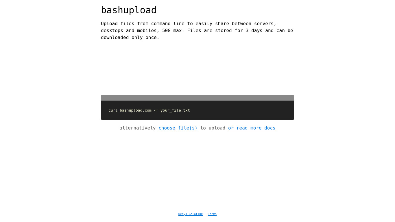 Bashupload Landing page