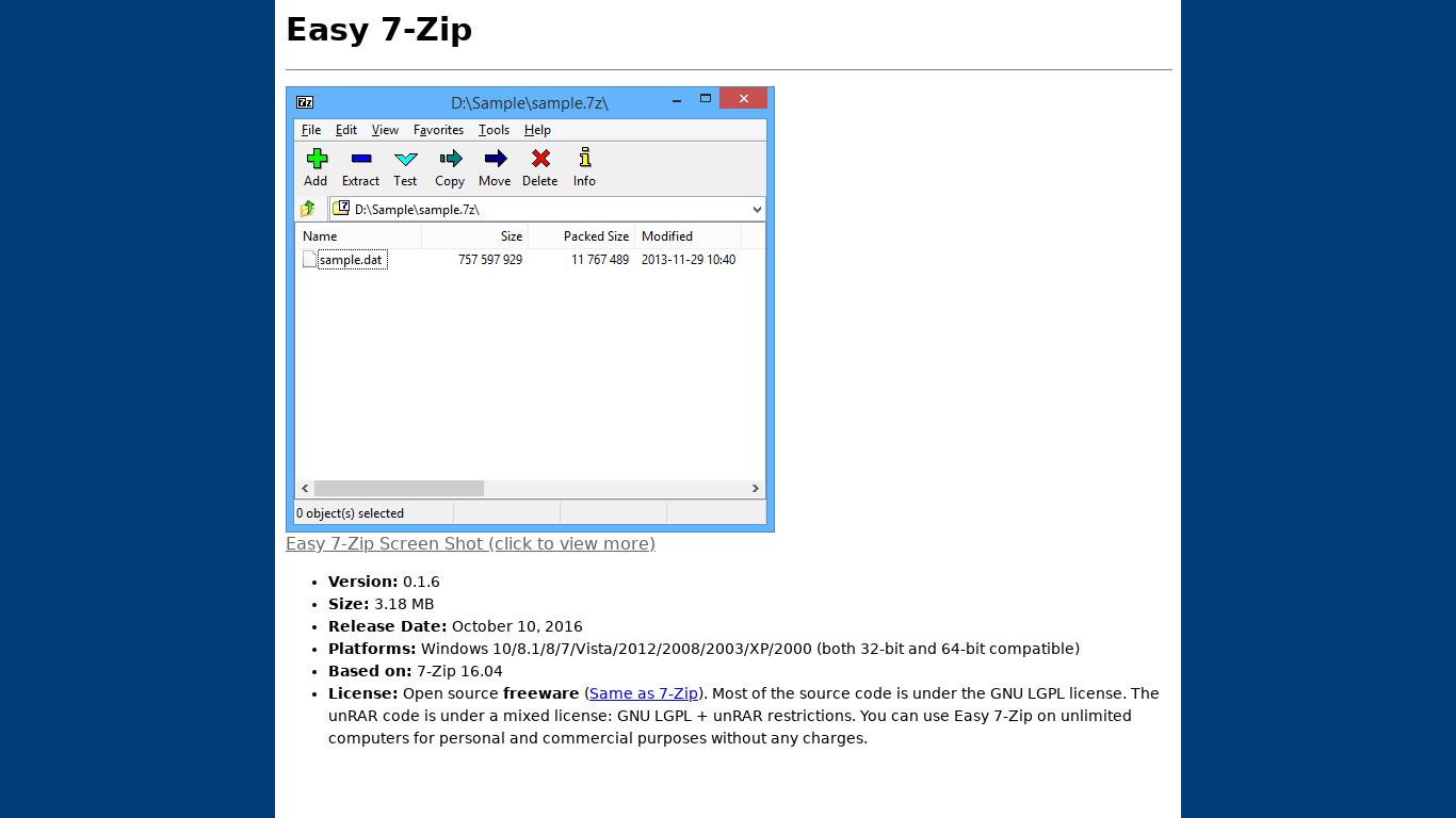 Easy 7-Zip Landing page